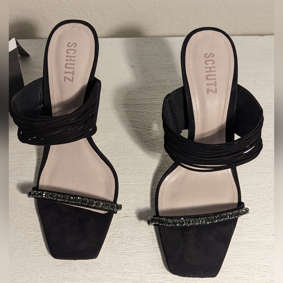 Schutz kimber strappy black suede heels with beading, size 10 - Picture 6 of 12